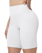 Load image into Gallery viewer, Runhit No Front Seam Biker Shorts for Women - 8'' High Waisted Workout Gym Yoga Running Spandex Compression Shorts Shorts with Tummy Control White Small