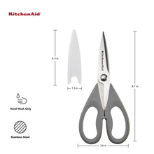Load image into Gallery viewer, KitchenAid All Purpose Kitchen Shears with Protective Sheath Durable Stainless Steel Scissors, Dishwasher Safe, Soft Grip Comfort Handle, 8.72 Inch, Gray