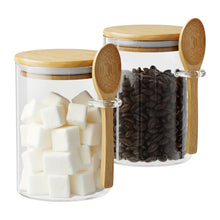 Load image into Gallery viewer, Glass Sugar Container with Spoon - 2 Pack 15oz Glass Jars with Bamboo Lid and Spoon, Bamboo Lid Storage Jar Containers for Coffee Beans, Spice, Brown Sugar, Tea, Flour, Nuts, Candy, Salts and More