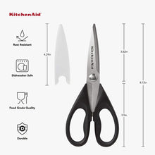 Load image into Gallery viewer, KitchenAid All Purpose Kitchen Shears with Protective Sheath Durable Stainless Steel Scissors, Dishwasher Safe, Soft Grip Comfort Handle, 8.72 Inch, Black
