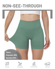 Load image into Gallery viewer, Runhit No Front Seam Biker Shorts for Women - 5'' High Waisted Workout Gym Yoga Athletic Compression Spandex Shorts with Tummy Control Green Medium