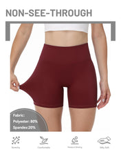 Load image into Gallery viewer, Runhit No Front Seam Biker Shorts for Women - 5'' High Waisted Workout Gym Yoga Athletic Compression Spandex Shorts with Tummy Control Wine Red Medium