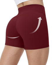 Load image into Gallery viewer, Runhit No Front Seam Biker Shorts for Women - 3'' High Waisted Workout Gym Yoga Volleyball Spandex Booty Shorts with Tummy Control Wine Red Medium