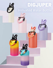Load image into Gallery viewer, Half Gallon Water Bottle Insulated - 64 oz Water Bottle with Carrying Sleeve, Paracord Handle, Straw Spout Lid, Leak-proof Metal Hydro Water Jug for Workout Sport Hiking Gym, Purple Big Flask Thermo