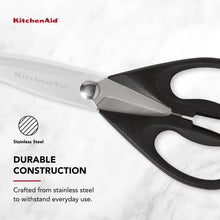 Load image into Gallery viewer, KitchenAid All Purpose Kitchen Shears with Protective Sheath Durable Stainless Steel Scissors, Dishwasher Safe, Soft Grip Comfort Handle, 8.72 Inch, Black