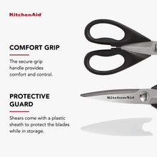 Load image into Gallery viewer, KitchenAid All Purpose Kitchen Shears with Protective Sheath Durable Stainless Steel Scissors, Dishwasher Safe, Soft Grip Comfort Handle, 8.72 Inch, Black