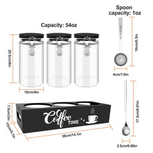 Load image into Gallery viewer, OARSE 3 PCS Glass Coffee Container with Wooden Shelf,3 x 54 oz Glass Coffee Bean Storage Container with Airtight Locking Clamp Lid Spoons Coffee Canister Set,Jars for Coffee Beans,Nuts,Tea,Sugar