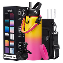 Load image into Gallery viewer, 40OZ Insulated Stainless-Steel Water Bottle - Reusable Metal Water Bottles with Straw & Spout Lids, Paracord Handle & Carrier Pouch, Leakproof Workout Water Flask for Women Men
