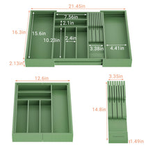 Load image into Gallery viewer, TIOPGHAD Bamboo-Silverware-Drawer-Organizer-Kitchen, Expandable Utensil Holder Cutlery Tray Flatware Organization Adjustable Wood Tableware Dividers Storage (with Removable Knife Block)(Grayish Green)