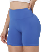 Load image into Gallery viewer, Runhit No Front Seam Biker Shorts for Women - 5'' High Waisted Workout Gym Yoga Athletic Compression Spandex Shorts with Tummy Control Blue Medium