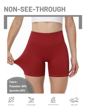 Load image into Gallery viewer, Runhit No Front Seam Biker Shorts for Women - 5'' High Waisted Workout Gym Yoga Athletic Compression Spandex Shorts with Tummy Control Red Medium