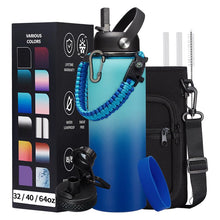 Load image into Gallery viewer, DIGJUPER Stainless Steel Water Bottle 40oz - Insulated Water Bottle with Straw & Spout Lids, Survival Paracord, Strap Sleeve, Protective Cup Mat, Wide Mouth Thermo Jug Flask for Sports Gym or Office
