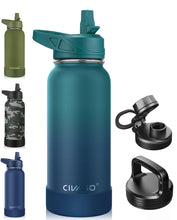 Load image into Gallery viewer, CIVAGO 32 oz Insulated Water Bottle With Straw, Stainless Steel Sports Water Cup Flask with 3 Lids (Straw, Spout and Handle Lid), Wide Mouth Travel Thermal Mug, Dark Night