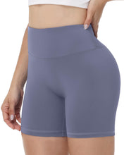 Load image into Gallery viewer, Runhit No Front Seam Biker Shorts for Women - 5'' High Waisted Workout Gym Yoga Athletic Compression Spandex Shorts with Tummy Control Purple Medium