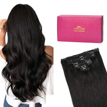 Load image into Gallery viewer, GOO GOO Clip in Hair Extensions Human Hair, 14inch 120g 7Pcs, #1B Natural black, Hair extensions for women, Human Hair Extensions Clip in
