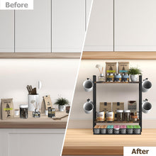 Load image into Gallery viewer, OGEMXU Coffee Station Organizer, 3 Tier Bar Organizer for Countertop, Mug Cup Holder Stand With 12 Hooks and 28 K Cup Storage for Kitchen, Home & Office, Rustic Brown