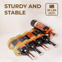 Load image into Gallery viewer, Nabytok 16" Acacia Wood Wine Rack, Elegant 8-Bottle Wooden Countertop Display, Modern Compact Storage Stand for Kitchen, Bar, or Dining Room Decor, Durable & Convenient