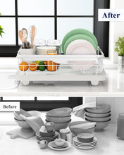 Load image into Gallery viewer, Kitsure Dish Drying Rack for Kitchen Counter, Stainless Steel Sink Organization and Storage Essentials with Cutlery Holder, Home and Appartment Decor, 12.2''W x 15.7''~23''L, White