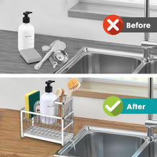 Load image into Gallery viewer, Sinnsally Kitchen Sponge Holder,2 Tier Sink Caddy Organizer with High Brush Holder,Stainless Steel Sink Box Dish Scrubber Holder,Soap Tray for Kitchen Counter Accessories & Storage Rack (Silver)