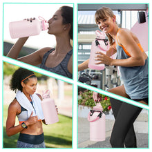 Load image into Gallery viewer, Half Gallon Water-Bottle with Straw - Pop-up Chug Lid (Cold 48H & Hot 24H) 64oz Insulated Water Bottle Flask with Sleeve Strap, Paracord Handle, Bottle Boot, Pink Stainless Steel Metal Water Jug
