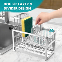 Load image into Gallery viewer, Sinnsally Kitchen Sponge Holder,2 Tier Sink Caddy Organizer with High Brush Holder,Stainless Steel Sink Box Dish Scrubber Holder,Soap Tray for Kitchen Counter Accessories & Storage Rack (Silver)