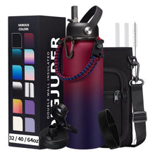 Load image into Gallery viewer, 40OZ Stainless-steel Water-Bottle with Straw - Pop-up Spout & Straw Lids, Survival Paracord Handle, Storage Sleeve & Cup Mat, Leak Proof Reusable Insulated Men Women Water Jug for Gym Workout
