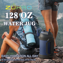 Load image into Gallery viewer, Zukro 1 Gallon Water Jug, One Gallon Large Triple Wall Insulated Metal Jug With Straw and Spout, No Sweat 128 oz Stainless Steel Sport Water Bottle Keeps Cold 48 Hours for Outdoors