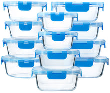 Load image into Gallery viewer, M MCIRCO 24-Piece Glass Food Storage Containers with Upgraded Snap Locking Lids,Glass Meal Prep Containers Set - Airtight Lunch Containers, Microwave, Oven, Freezer and Dishwasher, Blue