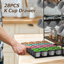 Load image into Gallery viewer, OGEMXU Coffee Station Organizer, 3 Tier Bar Organizer for Countertop, Mug Cup Holder Stand With 12 Hooks and 28 K Cup Storage for Kitchen, Home & Office, Rustic Brown