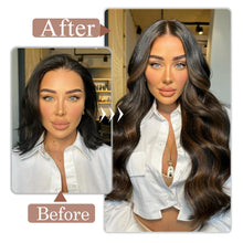 Load image into Gallery viewer, Straight Clip in Hair Extensions #4/4/27 Human Hair Clip in Extensions Remy Human Hair Extensions 22 Inch 5pcs 80g Balayage Chocolate Brown to Caramel Blonde Real Hair Clip ins for Women