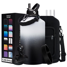 Load image into Gallery viewer, Insulated Water-Jug Gallon Water Bottles - with Straw & Spout Lids, Paracord Handle & Bottle Carrier, 128OZ Metal Gallon Water Bottle Large, Vacuum Thermo Jug Stainless Steel Water Flask Jug