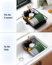 Load image into Gallery viewer, Kitsure Dish Drying Rack for Kitchen Counter, Stainless Steel Sink Organization and Storage Essentials with Cutlery Holder, Home and Appartment Decor, 12''W x 15.5''L, Black