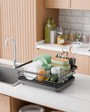 Load image into Gallery viewer, Kitsure Dish Drying Rack for Kitchen Counter, Stainless Steel Sink Organization and Storage Essentials with Cutlery Holder, Home and Appartment Decor, 12''W x 15.5''L, Black