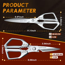 Load image into Gallery viewer, HUUSK Kitchen Scissors Set Silver - Upgraded Stainless Steel Kitchen Shear, Sharp Meat Scissors Dishwasher Safe, Heavy Duty Poultry Shears, Japanese Cooking Scissor for Food, Chicken Bones, and Turkey