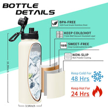 Load image into Gallery viewer, DIGJUPER 40oz Insulated Water Bottle - w/Straw Spout Lid, Bottle Holder with Strap, Paracord Handle, Protective Bottom Boot, Stainless Steel Metal Thermo Jug Flask Cold 48h & Hot 24h, Cream White