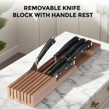 Load image into Gallery viewer, TIOPGHAD Bamboo-Silverware-Drawer-Organizer-Kitchen, Expandable Utensil Holder Cutlery Tray Flatware Organization Adjustable Wood Tableware Dividers Storage (with Removable Knife Block)(Brown)