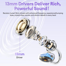 Load image into Gallery viewer, 2 in 1 Clip on Open Ear Headphones Wireless Earbuds, 0 Delay Bluetooth 6.0, Ultra-Long 140H Play, Auto L-R Recognition Touch Control, Hybrid Noise Reduction for Work Fitness Daily Use, Ctbuds Purple