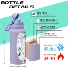 Load image into Gallery viewer, DIGJUPER Insulated Water Bottle 32 oz - with Straw & Pop-up Spout Lid, Paracord Handle, Carrier Shoulder Strap, Protective Boot, Wide Mouth Double Walled Vacuum Insulated Gym Water Bottle for Women