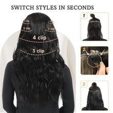 Load image into Gallery viewer, Fliace Clip in Black Hair Extensions for Women, Thick Double Weft Wavy Soft Hair & Blends Well Long Hairpieces(20inch, 6pcs, Natural Black)