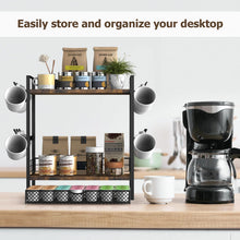 Load image into Gallery viewer, OGEMXU Coffee Station Organizer, 3 Tier Bar Organizer for Countertop, Mug Cup Holder Stand With 12 Hooks and 28 K Cup Storage for Kitchen, Home & Office, Rustic Brown