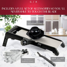 Load image into Gallery viewer, Gramercy Adjustable Mandoline Slicer for Kitchen, Potato Cutter, Vegetable Chopper, Mandolin, Cucumber Slicer- INCLUDING one Pair Cut-Resistant Gloves and Waffle Fry Cutter