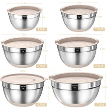 Load image into Gallery viewer, Mixing Bowls with Airtight Lids Set, 26PCS Stainless Steel Khaki Bowls with Grater Attachments, Non-Slip Bottoms & Kitchen Gadgets Set, Size 7, 4, 2.5, 2.0,1.5, 1QT, Great for Mixing & Serving