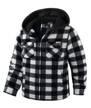 Load image into Gallery viewer, JACKETOWN Boys Fleece Jacket Kids Plaid Flannel Shacket Shirts Sherpa Hoodie Zip Up Sweatshirt Winter Coat 6-15 Years White Black 10-11 Years