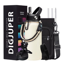 Load image into Gallery viewer, DIGJUPER Insulated Water Bottle - 32oz 40oz 64oz Water Bottles with Straw & Spout Lids, Carrier Bag, Paracord Handle and Flask Boot, Reusable Stainless Steel Water Bottle, Metal Canteen Mug for Work