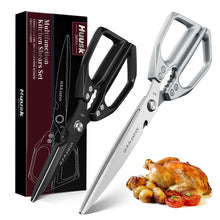 Load image into Gallery viewer, HUUSK Kitchen Scissors Set Upgraded - Stainless Steel Kitchen Shears, Sharp Meat Scissors, Heavy Duty Poultry Shear, Japanese Cooking Scissor for Food, Chicken Bones, and Turkey - Dishwasher Safe