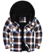 Load image into Gallery viewer, JACKETOWN Boys Fleece Jacket Kids Plaid Flannel Shacket Shirts Sherpa Hoodie Zip Up Sweatshirt Winter Coat 6-15 Years Coffee 10-11 Years