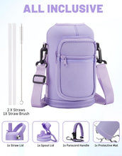 Load image into Gallery viewer, Half Gallon Water Bottle Insulated - 64 oz Water Bottle with Carrying Sleeve, Paracord Handle, Straw Spout Lid, Leak-proof Metal Hydro Water Jug for Workout Sport Hiking Gym, Purple Big Flask Thermo