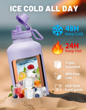 Load image into Gallery viewer, Half Gallon Water Bottle Insulated - 64 oz Water Bottle with Carrying Sleeve, Paracord Handle, Straw Spout Lid, Leak-proof Metal Hydro Water Jug for Workout Sport Hiking Gym, Purple Big Flask Thermo