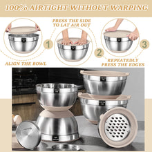 Load image into Gallery viewer, Mixing Bowls with Airtight Lids Set, 26PCS Stainless Steel Khaki Bowls with Grater Attachments, Non-Slip Bottoms & Kitchen Gadgets Set, Size 7, 4, 2.5, 2.0,1.5, 1QT, Great for Mixing & Serving