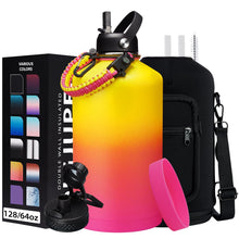 Load image into Gallery viewer, 1 Gallon Insulated Water Bottle - with Straw & Auto Chug Lid, Paracord Handle, Bottle Sleeve, 128 oz Stainless Steel Water Bottle, Large Metal Gallon Water Jug Canteen for Sport Work
